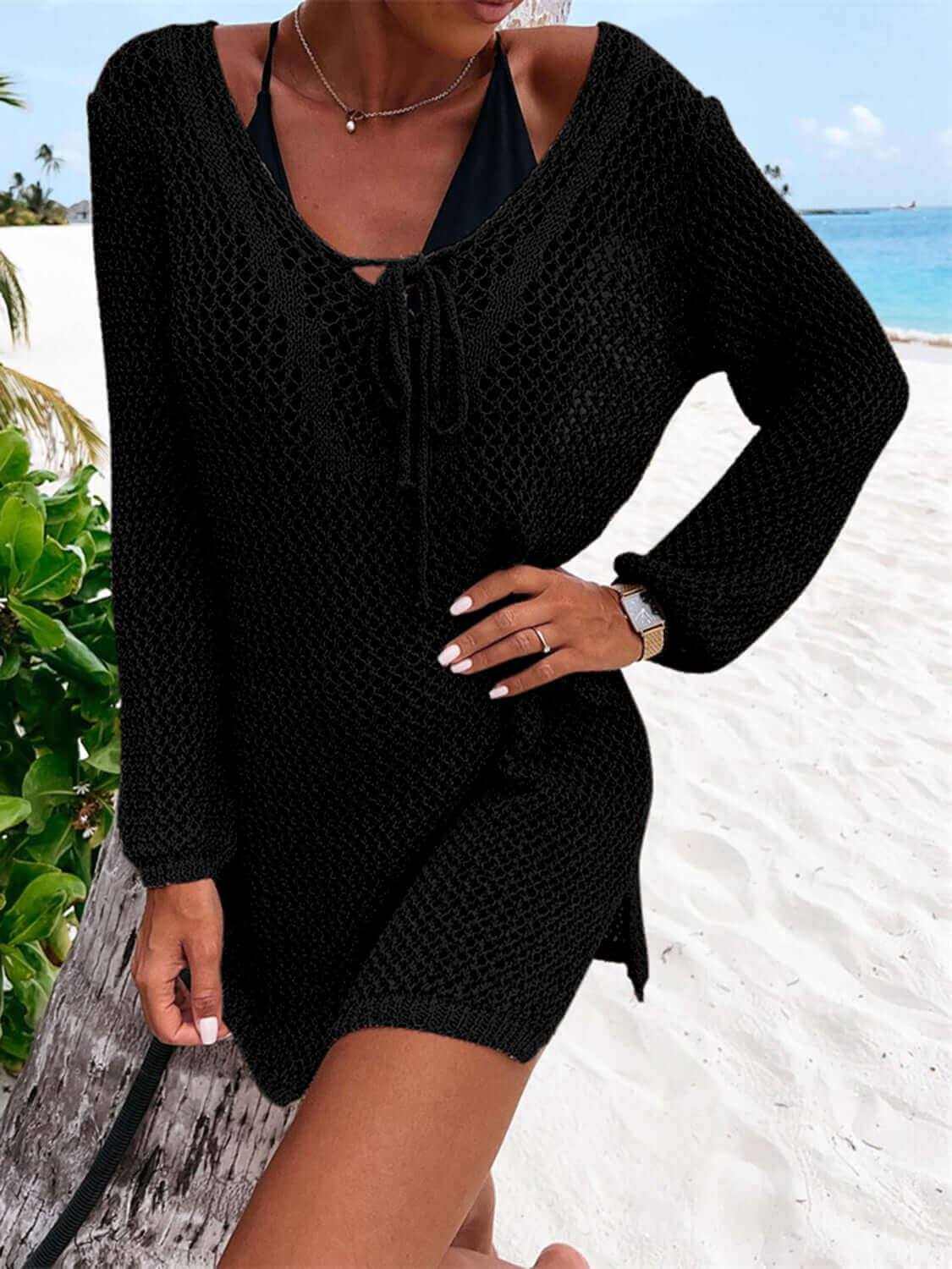 BELLA ROAD Openwork Tie Neck Cover-Up at Bella Road