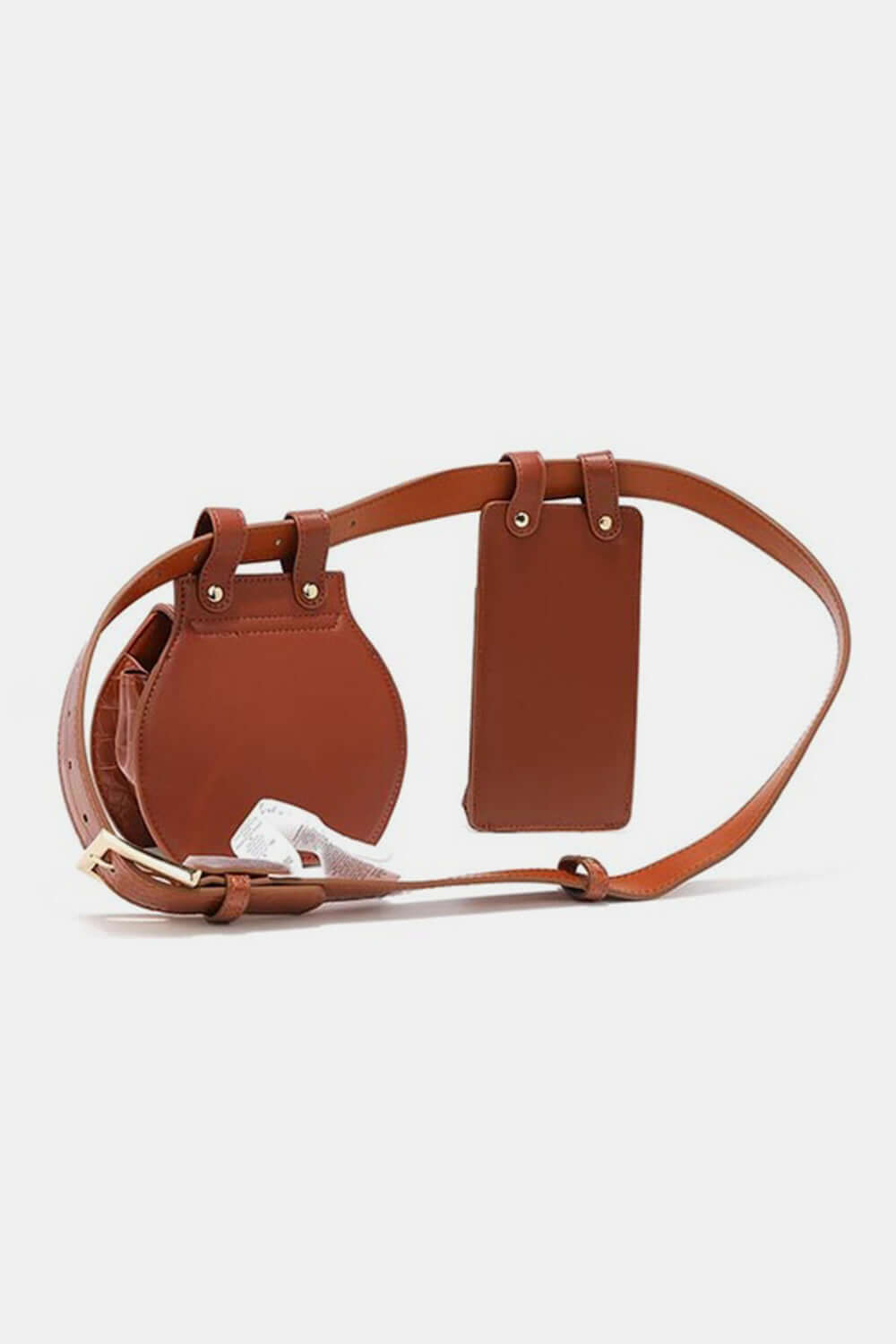 Nicole Lee USA 2 Piece Texture Belt Bag in vegan leather, featuring removable phone case and messenger pouches on an adjustable belt.