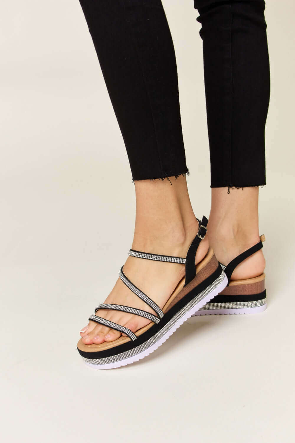 FOREVER LINK Rhinestone Strappy Wedge Sandals at Bella Road