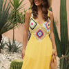 Geometric V-Neck Spaghetti Strap Cover Up Dress - True Yellow