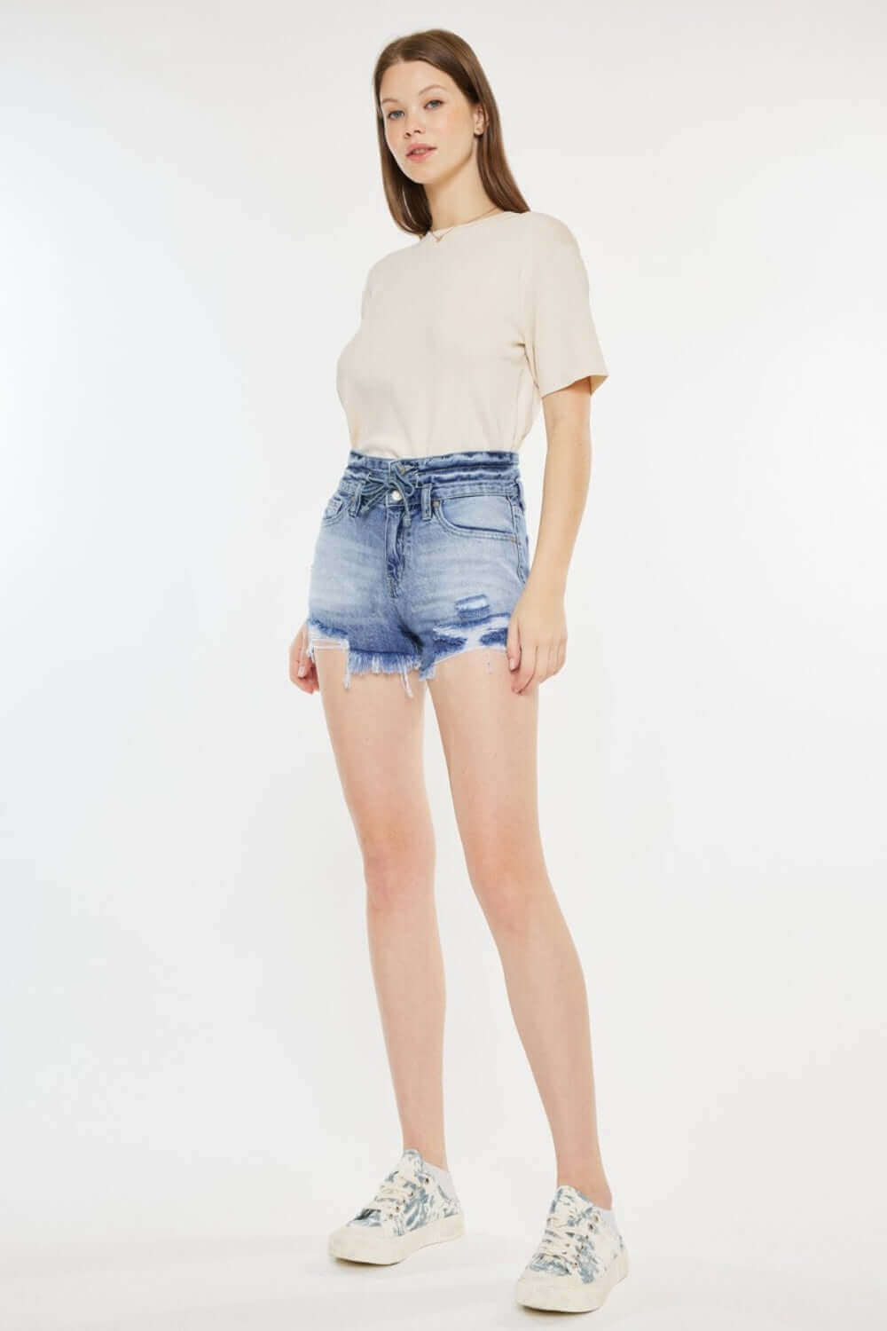 KANCAN High Rise Frayed Hem Denim Shorts at Bella Road