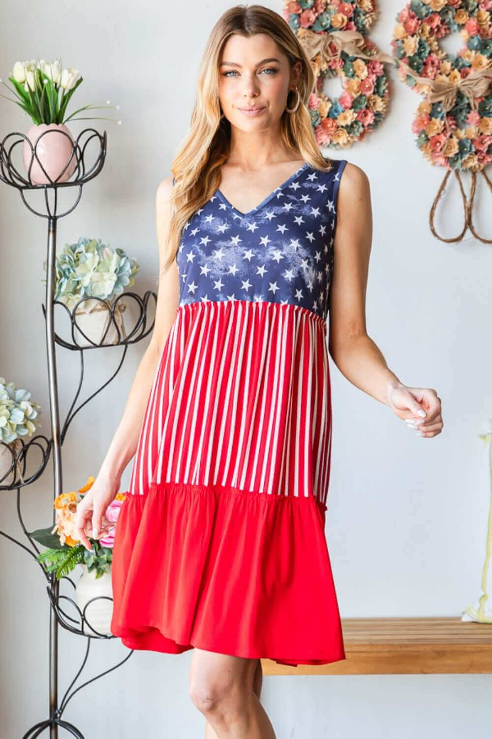 HEIMISH Full Size US Flag Theme Contrast Tank Dress at Bella Road