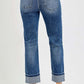 Back view of RISEN Full Size High Rise Crop Straight Roll Up Jeans showing cropped length and rolled hem.