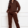 Half Zip Long Sleeve Sweatshirt and Pants Set - Chocolate