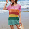 Bella Road Swim Openwork Round Neck Short Sleeve Cover-Up - Rainbow