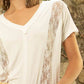 Inset Lace Outseam Detail Short Sleeve V-Neck T-Shirt featuring soft POL jersey and delicate lace for a stylish and comfortable look