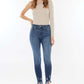 Model wearing Raw Hem High Waist Cropped Jeans styled with a beige top, showcasing trendy and flattering denim design.