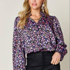 Printed Long Sleeve Blouse | Full Size - Purple