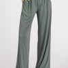 Mittoshop Stretch Banded Waist Wide Leg Pants with Pockets - Army Green