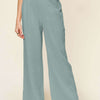 Texture Smocked Waist Wide Leg Pants | Full Size - Air Force Blue