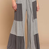 Ribbed Contrast Wide Leg Pants - Grey