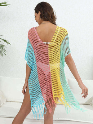 BELLA ROAD Fringe Color Block Scoop Neck Cover Up at Bella Road