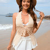 Tied Openwork Halter Neck Cover-Up - Beige