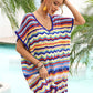 BELLA ROAD Rainbow Stripe Scalloped V-Neck Cover-Up Dress at Bella Road