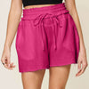 Texture Raw Trim Drawstring Shorts | Full Size - Hot Pink