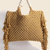 Fame Wooden Beaded Handle Braided Tote Bag - Mustard