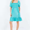 Ruffle Hem Short Sleeve Smocked Dress | Full Size - Mint