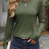 Round Neck Long Sleeve T-Shirt - Army Green