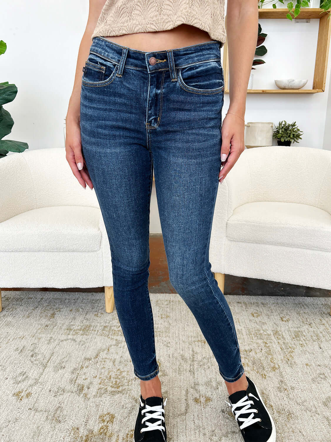 Classic Handsand Skinny Jeans by Judy Blue featuring a flattering fit, hand-sanded finish, and vintage vibe. Perfect for versatile day-to-night wear.