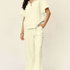 Texture Half Zip Short Sleeve Top and Pants Set | Full Size - Cream