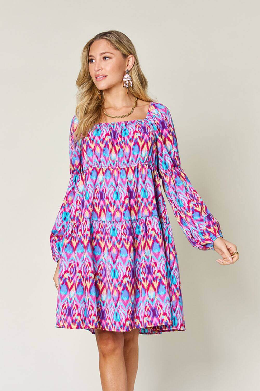 DOUBLE TAKE Full Size Printed Long Sleeve Dress at Bella Road