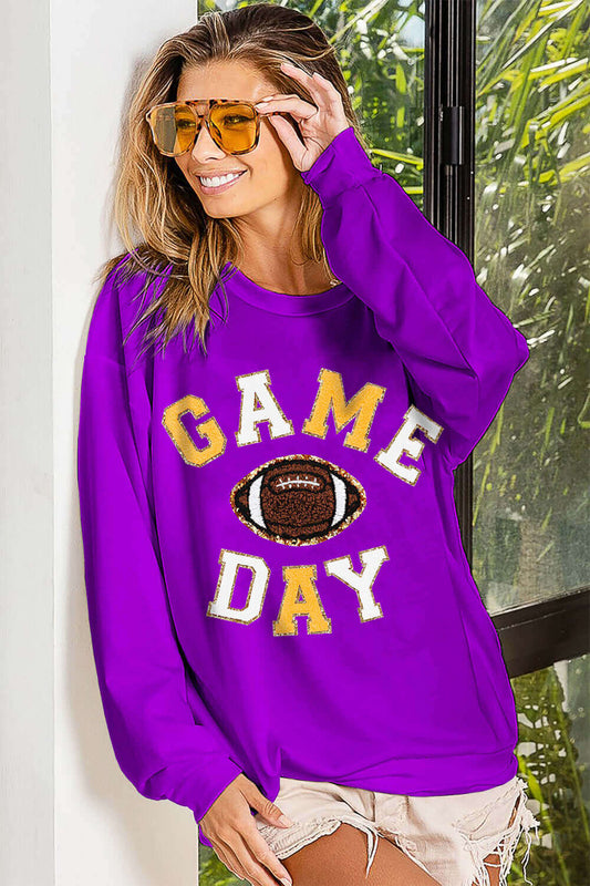 BIBI Game Day Letter Patches Sweatshirt at Bella Road