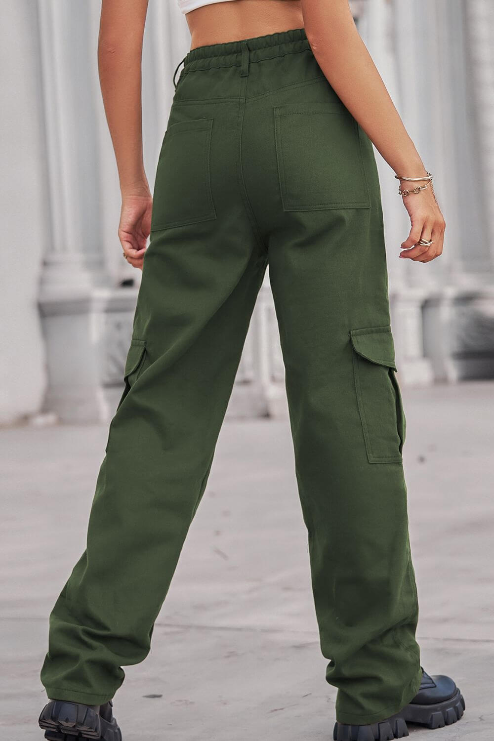 Baeful Long Straight Leg Jeans with Pockets in Dark Green, Casual and Chic Style