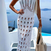 Openwork Slit Scoop Neck Sleeveless Cover Up - White