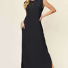 Texture Mock Neck Sleeveless Maxi Dress | Full Size - Black