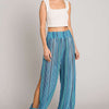 Striped Smocked Cover Up Pants - Aqua