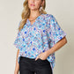 DOUBLE TAKE Full Size Printed V-Neck Short Sleeve Blouse at Bella Road