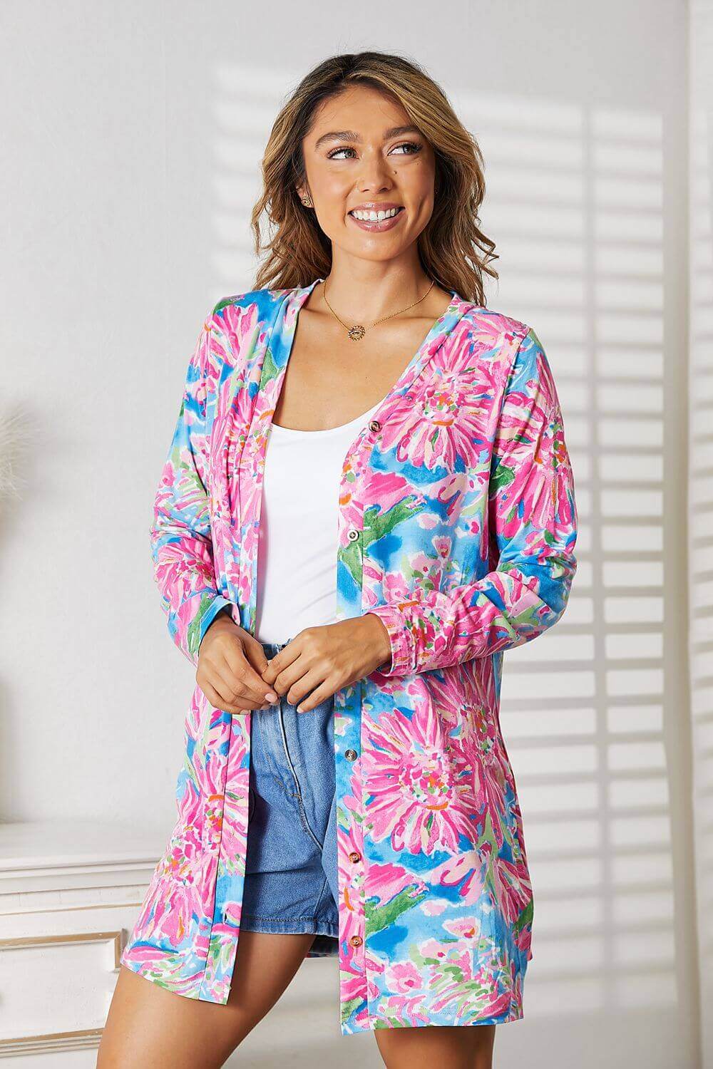 DOUBLE TAKE Floral Open Front Long Sleeve Cardigan at Bella Road