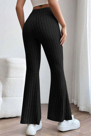 BASIC BAE Full Size Ribbed High Waist Flare Pants at Bella Road