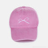 Bow Embroidered Washed Cotton Caps - Pink