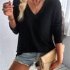 Double Take Pocketed Textured V-Neck Long Sleeve T-Shirt - Black