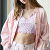 Button Down Raw Hem Distressed Shacket - Powder Pink