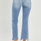 Risen Jeans frayed hem cropped straight jeans back view showcasing stylish and trendy design.