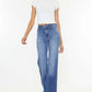 Ultra high waist gradient flare jeans on model, showcasing flattering silhouette and fashionable design.