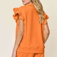 DOUBLE TAKE Full Size Texture Flounce Sleeve Top and Drawstring Shorts Set at Bella Road