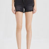 Stepped Waist Raw Hem Denim Shorts - Black