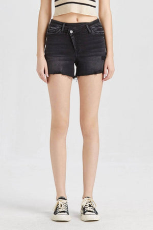 BAYEAS Stepped Waist Raw Hem Denim Shorts at Bella Road