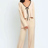 Contrast Trim High Waist Wide Leg Sweater Pants - Cream Black