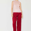 Pleated Elastic-Waist Straight Pants - Maroon Red