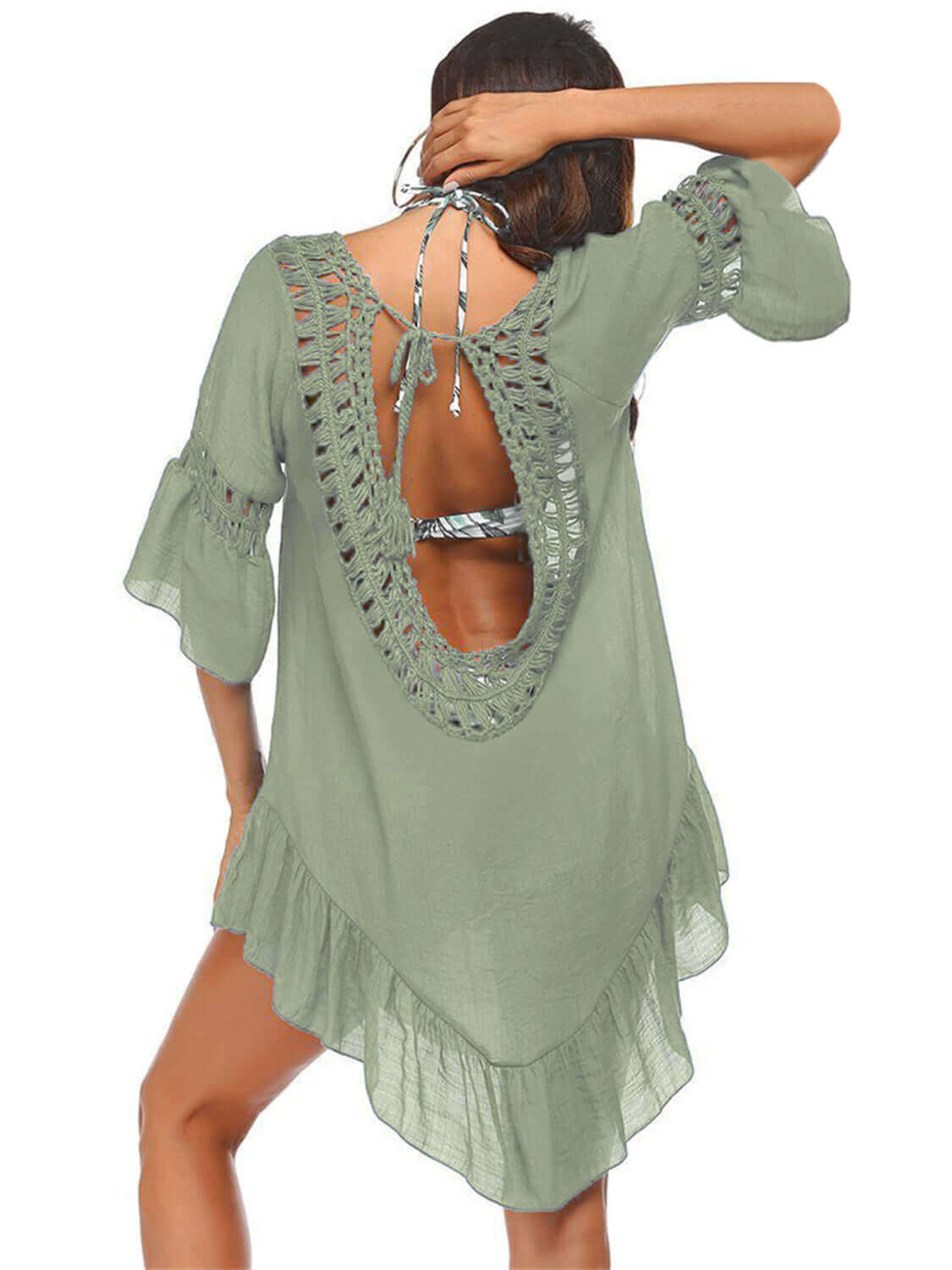 BELLA ROAD Backless Cutout Three-Quarter Sleeve Cover Up at Bella Road