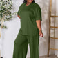 DOUBLE TAKE Full Size Round Neck Slit Top and Pants Set at Bella Road