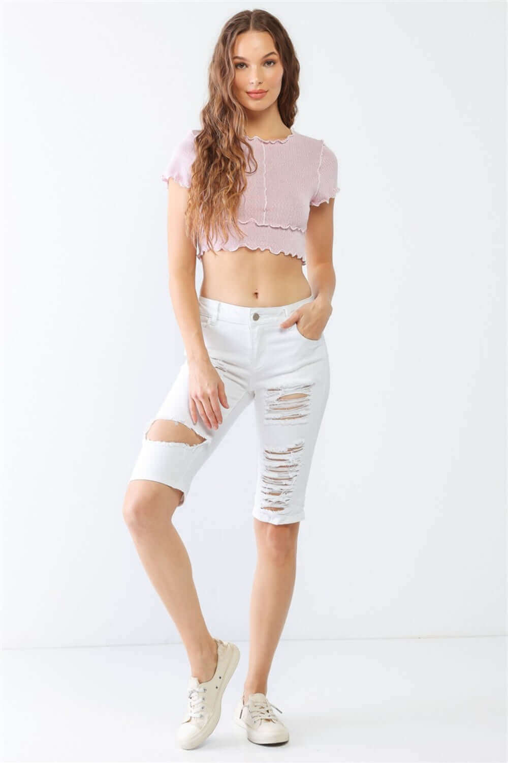 TASHA APPAREL LA Distressed Bermuda Denim Shorts at Bella Road