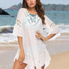 Backless Cutout Three-Quarter Sleeve Cover Up - White