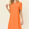 Texture Collared Neck Short Sleeve Dress | Full Size - Tangerine