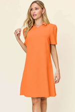 DOUBLE TAKE Full Size Texture Collared Neck Short Sleeve Dress at Bella Road