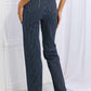 High-waisted Judy Blue Cassidy full size tummy control striped straight jeans, flattering fit from the back, adding sophistication and comfort